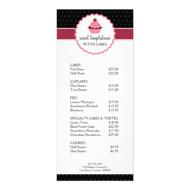 Whimsischer Bäckerei Cupcake Pink Rack Cards Werbekarte (Vorne)