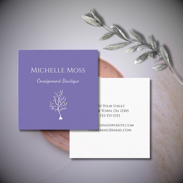 Whimsischer Baum des Lebens Zeichnend Boho Lila Quadratische Visitenkarte (Von Creator hochgeladen)
