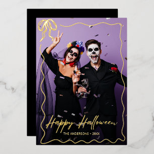 Whimsischer Bilderrahmen mit Schleife Frohes Hallo Folien Feiertagskarte