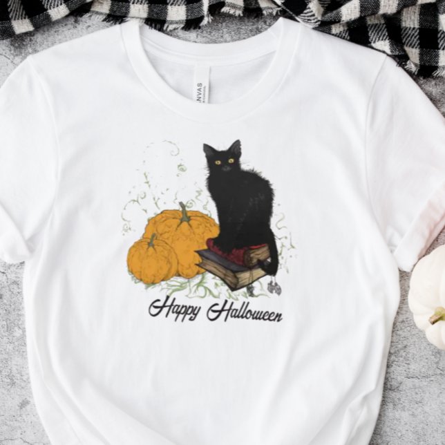 Whimsischer Black Cat Halloween-T - Shirt (Spooky Cute Halloween Top)