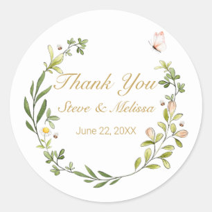 Whimsischer Blattkranz mit Schmetterling Runder Aufkleber