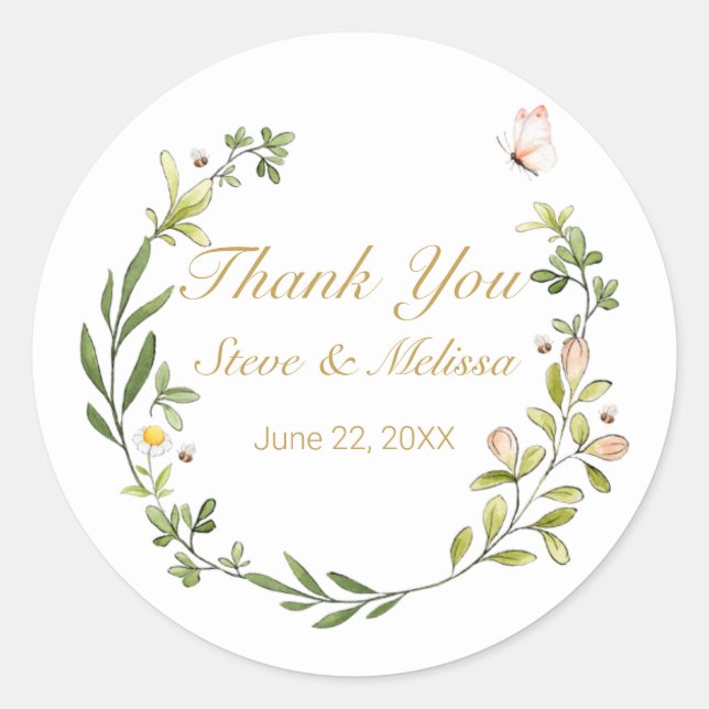 Whimsischer Blattkranz mit Schmetterling Runder Aufkleber (Vorderseite)