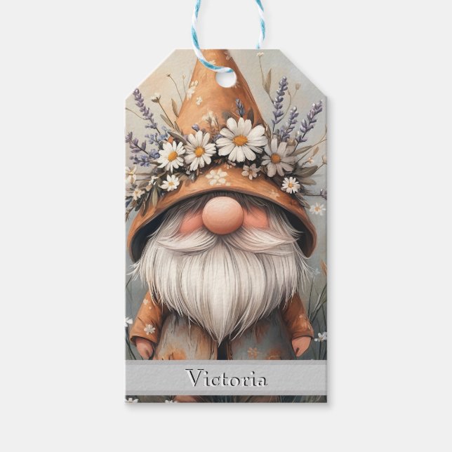 Whimsischer Blume Gnome: Adorable Water Color Art Geschenkanhänger (Vorderseite)