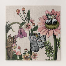 Whimsischer Blumenbär Fairies Wasserfarbe Kunst Puzzle