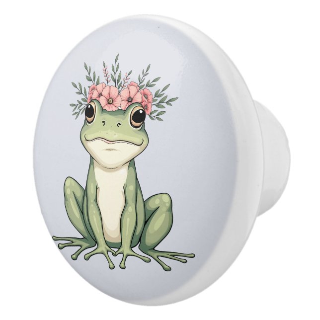Whimsischer Blumenfrosch Kernkunst Keramikknauf (Rechts)