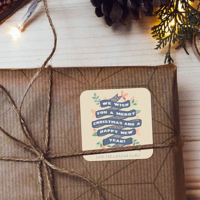 Whimsischer Blumenweihnachtsbanner Quadratischer Aufkleber (Von Creator hochgeladen)