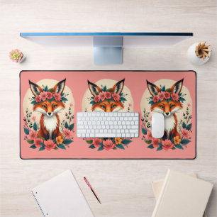 Whimsischer Boho Fuchs mit floraler Krone Waldland Schreibtischunterlage