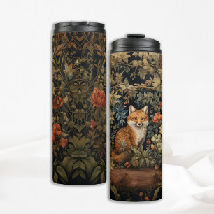 Whimsischer botanischer Fuchs im Art Nouveau-Wald Thermosbecher