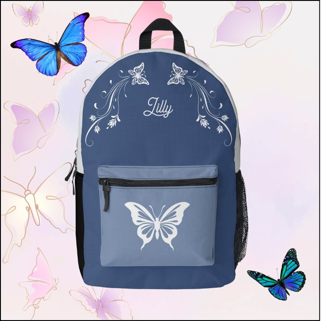 Whimsischer Butterfly-Rucksack Blau & Weißer Rucks Bedruckter Rucksack (Whimsical Butterfly Backpack)