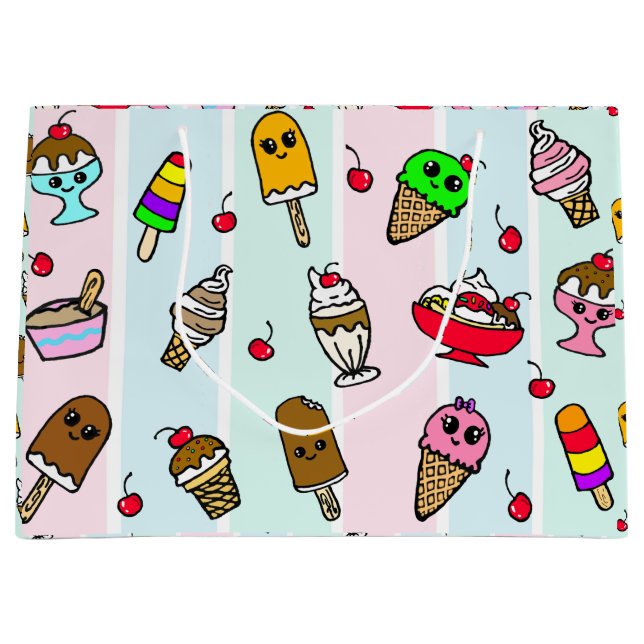 Whimsischer Cartoon Eiscreme Geburtstag Große Geschenktüte (Vorderseite)