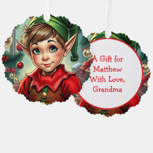 Whimsischer Cartoon-Elf Weihnachten Ornament Karte