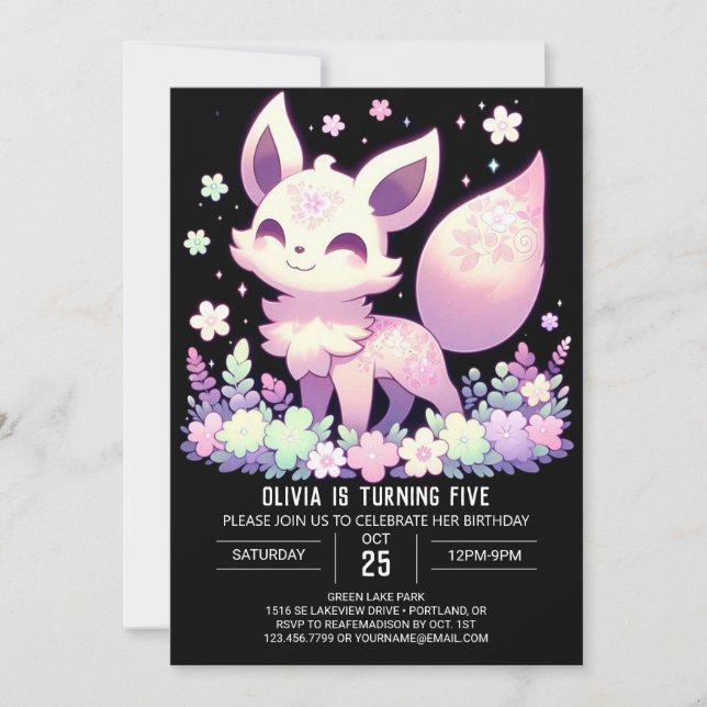 Whimsischer Cartoon Fox Digital Geburtstag Einladung (Vorderseite)