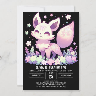 Whimsischer Cartoon Fox Digital Geburtstag Einladung