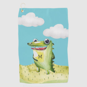 Whimsischer Cartoon Gator mit Monogramm Golfhandtuch