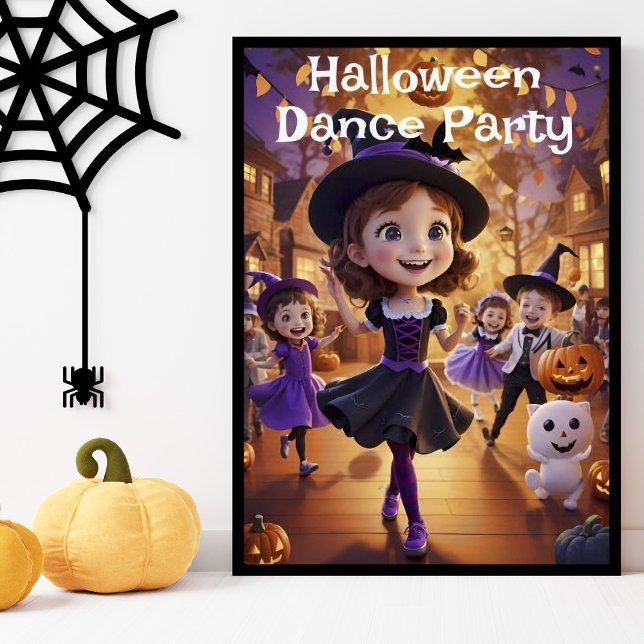 Whimsischer Cartoon Halloween Dance Party AI Gener Poster (Von Creator hochgeladen)