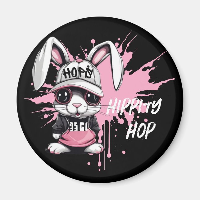 Whimsischer Cartoon Hip Hop Bunny Magnet (Vorne)