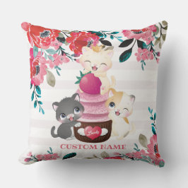 Whimsischer Cartoon Katzen Erdbeere Cupcake Kissen