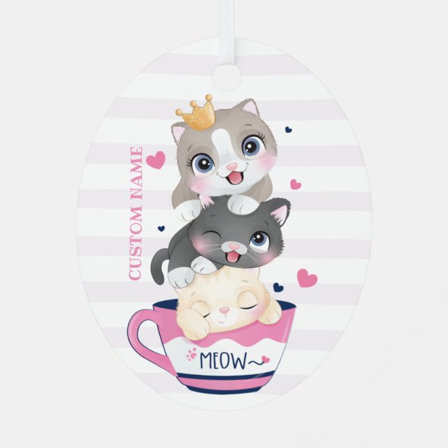 Whimsischer Cartoon Katzen Erdbeere Cupcake Ornament Aus Metall (Rückseite)