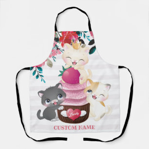 Whimsischer Cartoon Katzen Erdbeere Cupcake Schürze