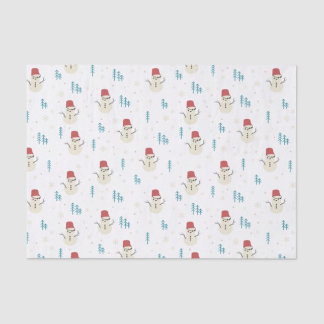 Whimsischer Cartoon Snowmen im Weißen Winter Seidenpapier (Vorderseite)