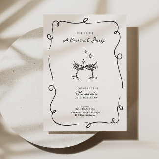 Whimsischer Cocktail Minimalistisch Geburtstagspar Einladung