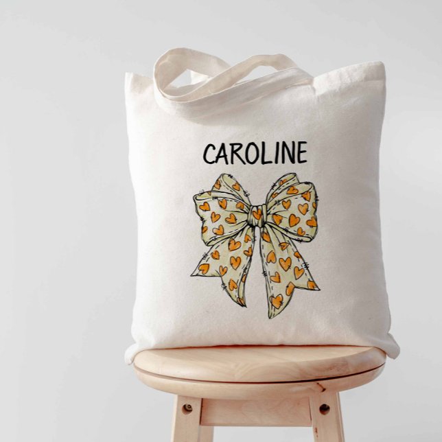 Whimsischer Coquette Orange Yellow Heart Bow Tragetasche (Yellow-Orange Coquette Bow Tote Bag)