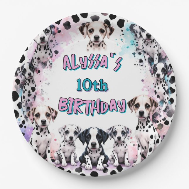 Whimsischer Dalmatiner Welpe Geburtstagsparty Pappteller (Vorderseite)