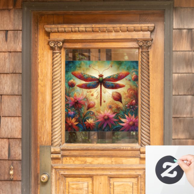 Whimsischer Drachenfliege Abstrakte Kunst Aquamari Fensteraufkleber (Haustür)