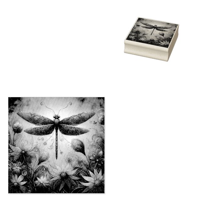 Whimsischer Drachenfliege Abstrakte Kunst Aquamari Gummistempel (Stempel)