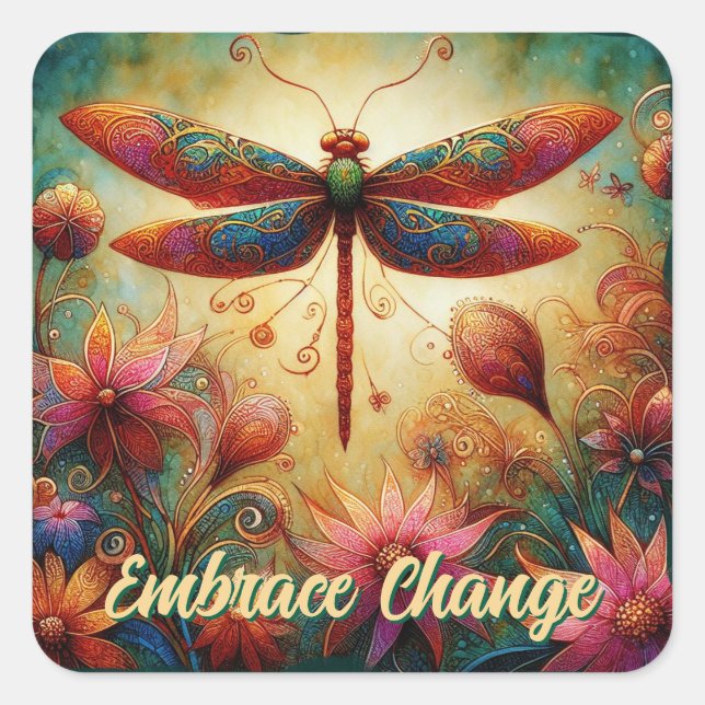 Whimsischer Drachenfliege Abstrakte Kunst Aquamari Quadratischer Aufkleber (Vorderseite)