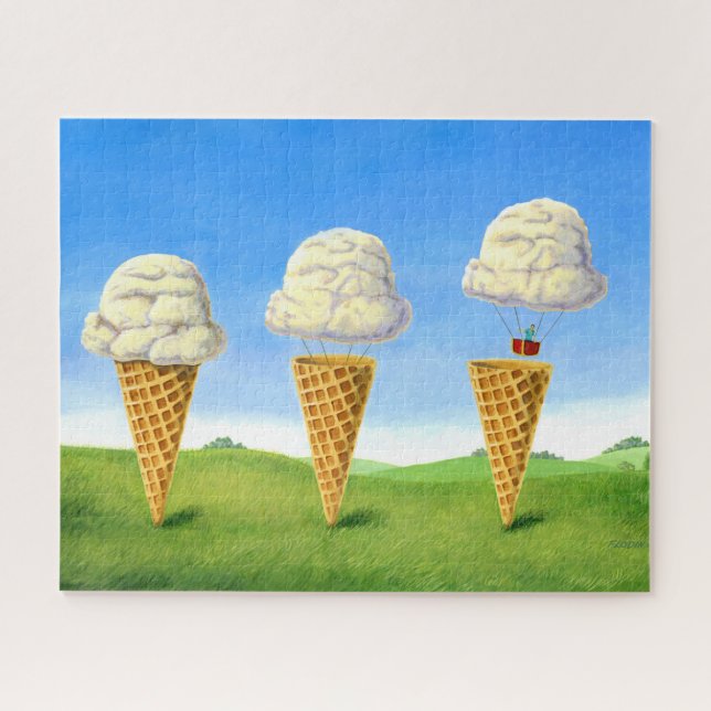 Whimsischer Eiscreme Cone Heißluftballon Kunst Puzzle (Horizontal)