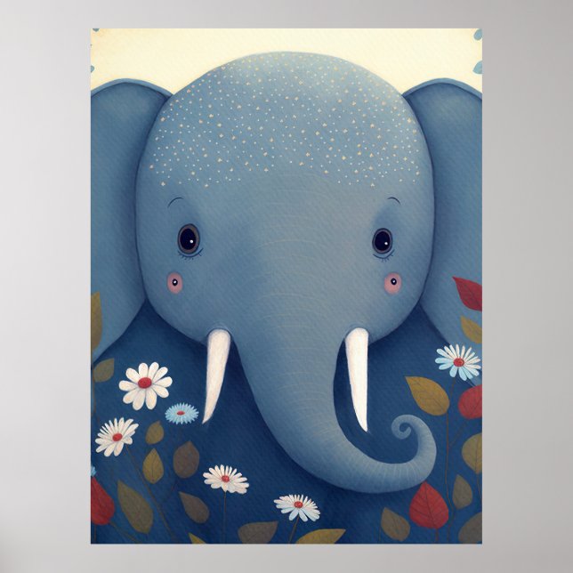 Whimsischer Elefant und Blume Poster (Vorne)