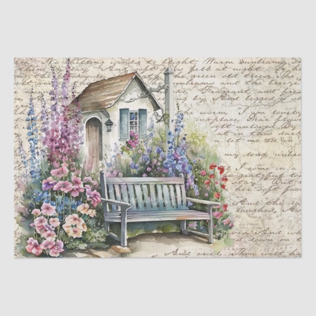 Whimsischer englischer Hütte Blumengarten Alter Bu Seidenpapier (Vorderseite)