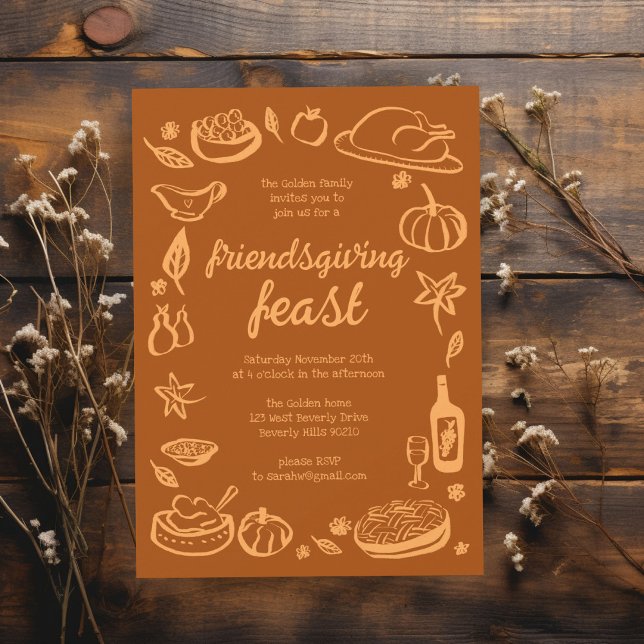 Whimsischer Erntedank Friendsgiving Dinner nach Ma Einladung (Whimsical Thanksgiving Friendsgiving Dinner Custom Invitation
)