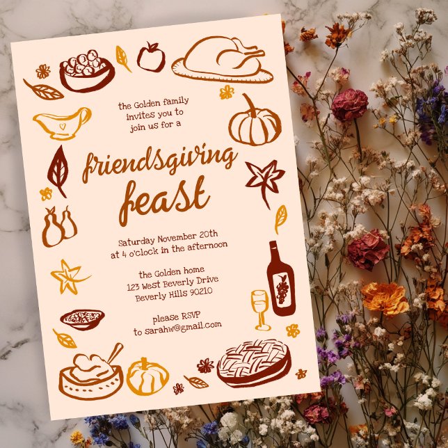 Whimsischer Erntedank Friendsgiving Dinner nach Ma Einladung (Whimsical Thanksgiving Friendsgiving Dinner Custom Invitation
)