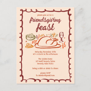 Whimsischer Erntedank Friendsgiving Dinner nach Ma Postkarte
