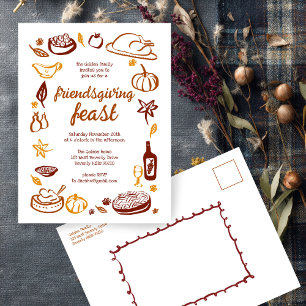 Whimsischer Erntedank Friendsgiving Dinner nach Ma Postkarte