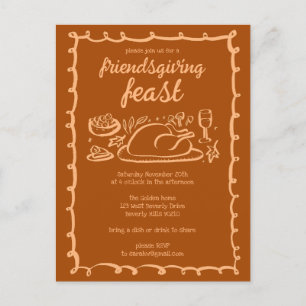 Whimsischer Erntedank Friendsgiving Dinner nach Ma Postkarte