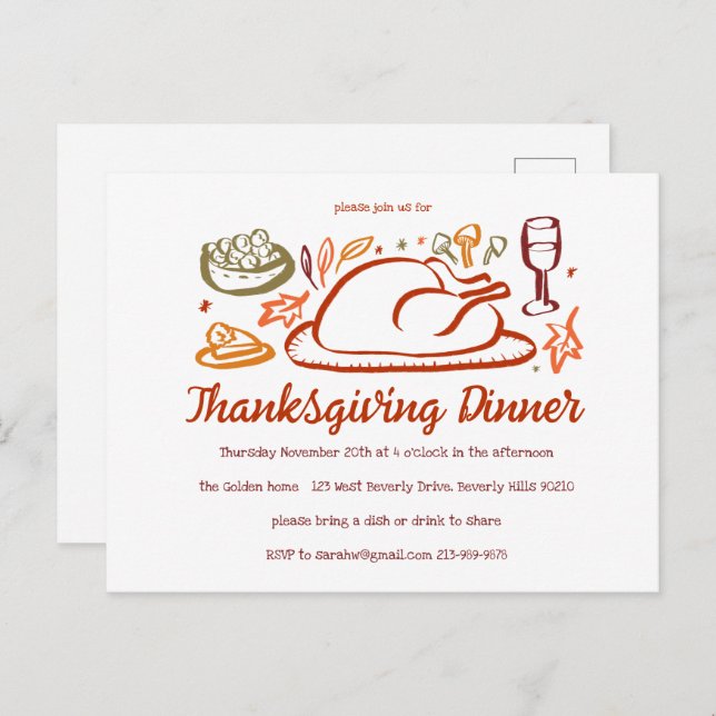 Whimsischer Erntedank Friendsgiving Dinner Party Postkarte (Vorne/Hinten)