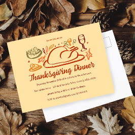 Whimsischer Erntedank Friendsgiving Dinner Party Postkarte