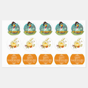 Whimsischer Erntedank Turky Art Playful Gobble Etiketten