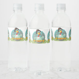 Whimsischer Erntedank Turky Art Playful Gobble Wasserflaschenetikett
