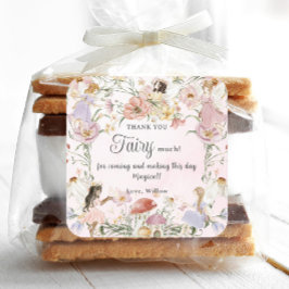 Whimsischer Fairies Geburtstagsblumengarten Wiese Quadratischer Aufkleber