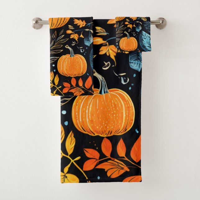 Whimsischer Fall Pumpkin Design Badhandtuch Set (Insitu)