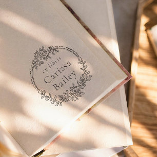 Whimsischer floraler verzierter Rahmen Ex Libris B Gummistempel