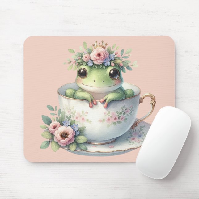 Whimsischer Frosch im Blumenkohl Mousepad (Mit Mouse)