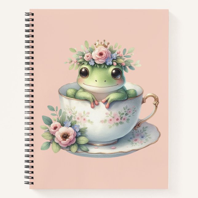 Whimsischer Frosch im Blumenkohl Notizbuch (Vorderseite)