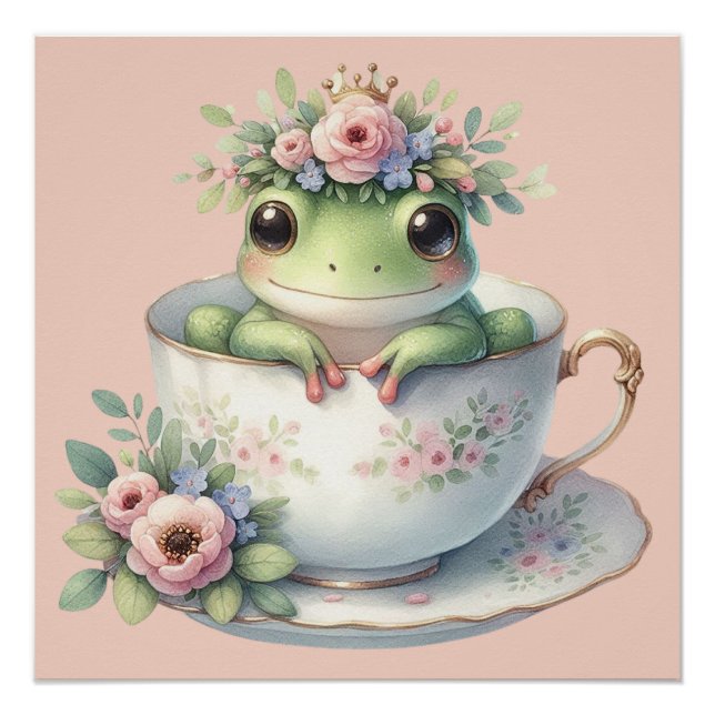 Whimsischer Frosch im Blumenkohl Poster (Vorderseite)