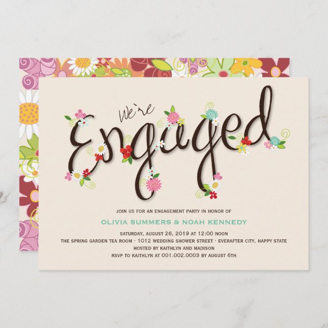 Whimsischer Frühling Blumen Chic Engagement Party Einladung (Vorne/Hinten)