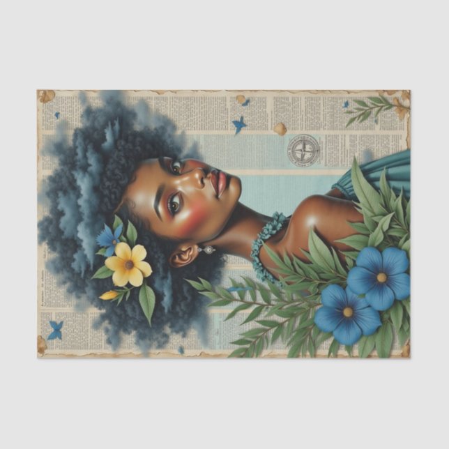 Whimsischer Frühling Collage | Blue Tropical Art Seidenpapier (Vorderseite)